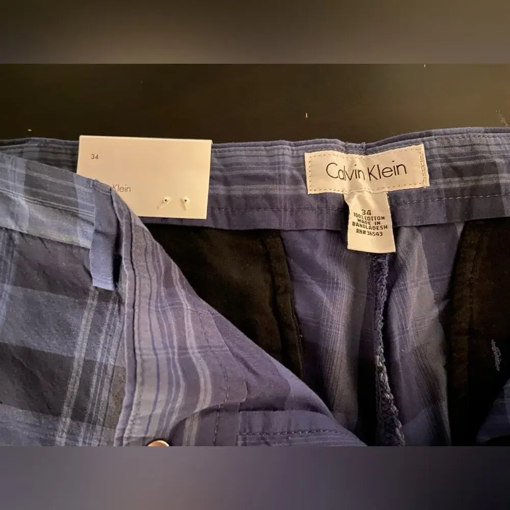 CALVIN KLEIN Blue Plaid Bermuda Shorts Mens sz 34 (NWT)